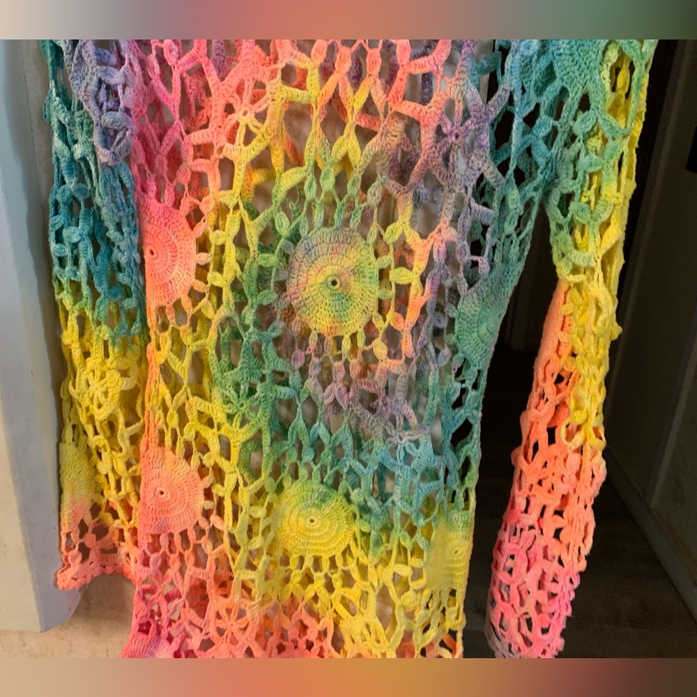 UNIF Multicolor Tie Dye Rainbow Crochet Astra Mini Dress Size S EUC - Picture 5 of 12